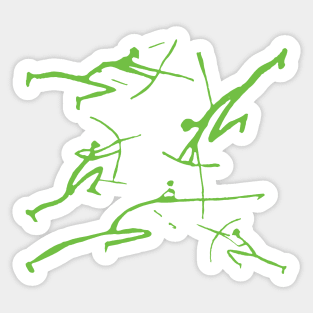 Green Bowmen Minimalist Paleolithic Cave Art Bow Fight Sticker